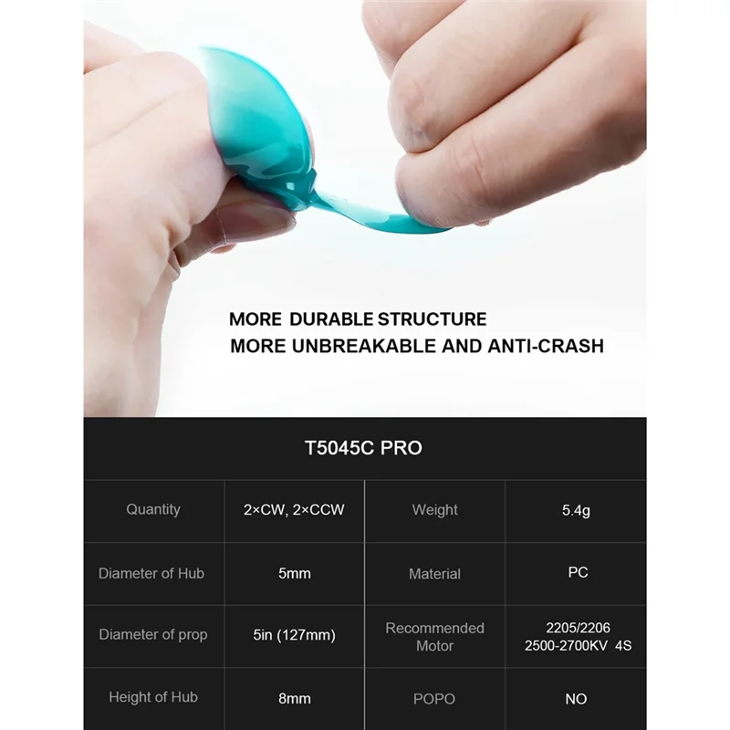 APPLIA-8Pcs T5045C PRO 프로펠러 트라이 블레이드 FPV 프로펠러 4CW + 4CCW FPV 프리 스타일 드론 쿼드 콥터 부품