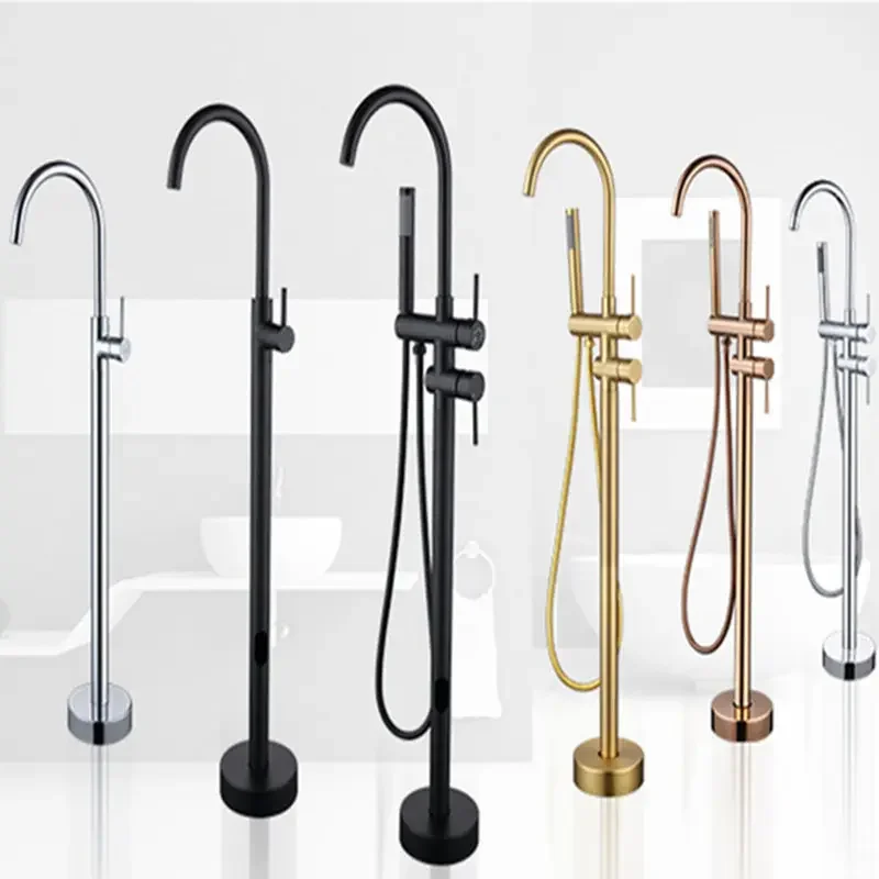 Bathtub Faucet + Handheld Shower Free Standing Rose Gold  BathTub Mixer Taps Floor or Wall Mounted Bathtub Mixer