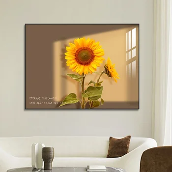 해바라기 거실 장식 그림 입구 그림 침실 현대 미니멀리스트 소파 배경, 벽화 해바라기 상품 이미지