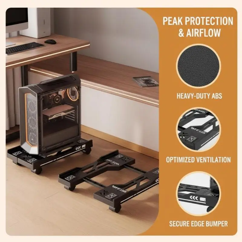 조절 가능한 컴퓨터 타워 스탠드, 이동식 PC 홀더, 바퀴 달린 CPU 카트, 책상 아래 수납 랙 (사무실/게임용)