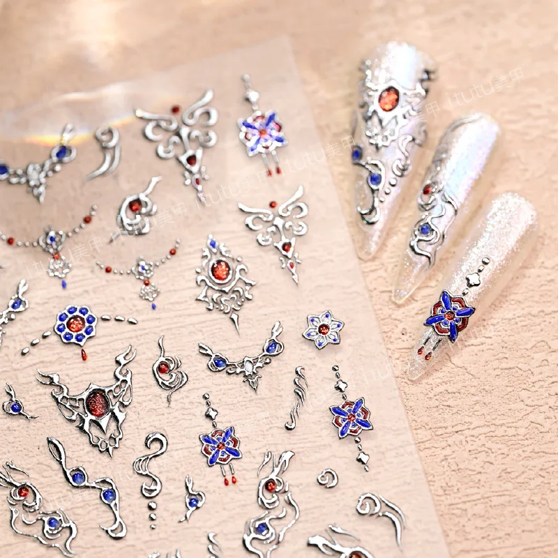 Love and Deepspace Peripheral Products Rafayel Hot Stamping Stickers Dunhuang Necklace Relief Pattern Adhesive Nail Stickers