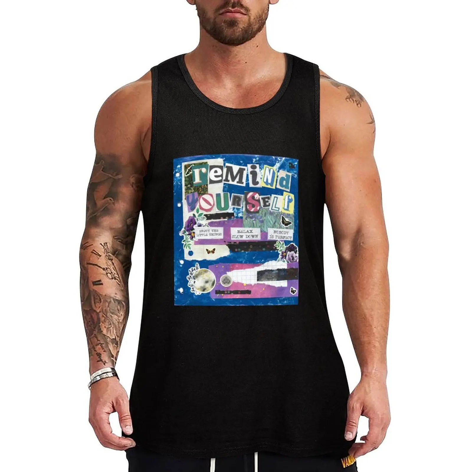 

Remind Yourself Collage Tank Top anime clothes Men's vest