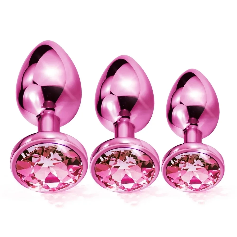 Rose Gold Rainbow Metal Anal Beads Butt Plug Set Colorful Crystal Mini Small Medium Large Anal Plug Jewelry Sex Toy Insert anal plug anal sex toys