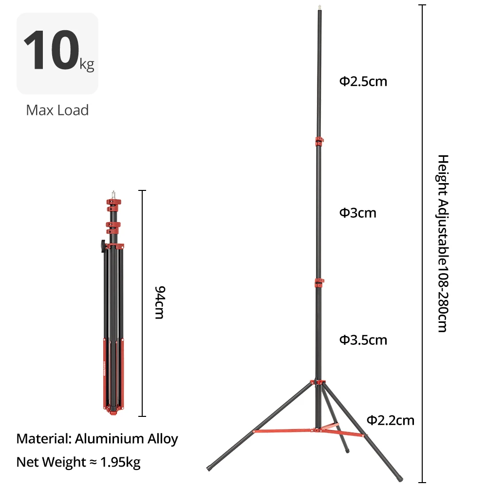 Ambitful GM280 Air Cushioned Light Stand 2.8M Aluminum Alloy Adjustable Heavy Duty Tripod for Studio Live photography shooting