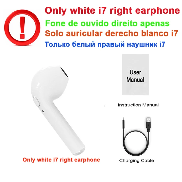 i7s tws Headphones Bluetooth 5.0 Earphones Wireless Headsets Stereo Bass Earbuds In-ear Sport Waterproof Headphone free shipping 1 right ear White