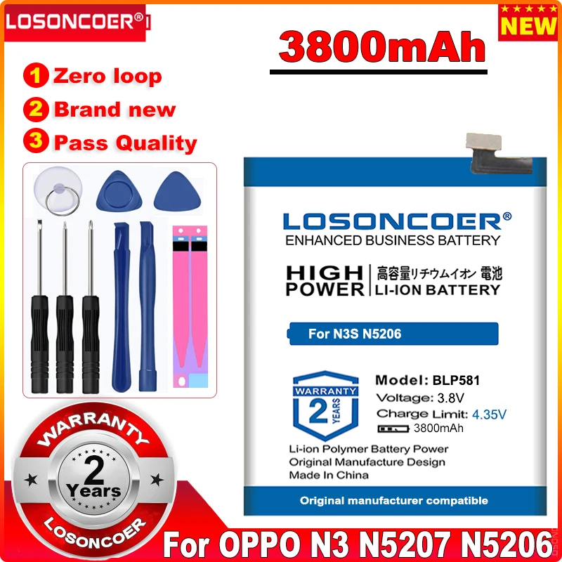 

LOSONCOER 0 Cycle 100% New 3600mAh BLP581 Battery for OPPO N3 Dual SIM S T N5206 N5207 N5209 in stock