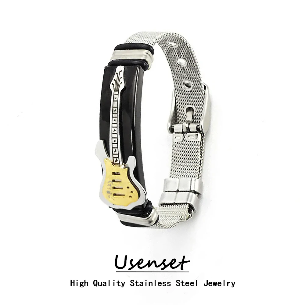 Guitar Mesh Bracelet Strap Stainless Steel Bangle Punk Jewelry for Men