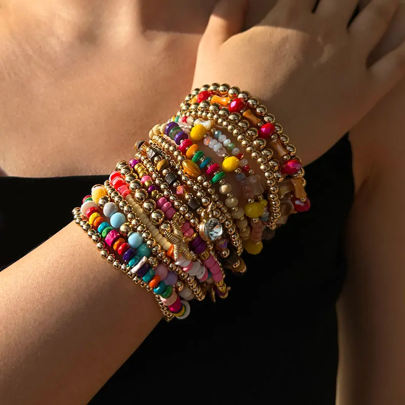18 pezzi colorati Boho Beach bracciale Set pietre colorate braccialetto da spiaggia fatto a mano gioielli estivi per donna ragazza  36