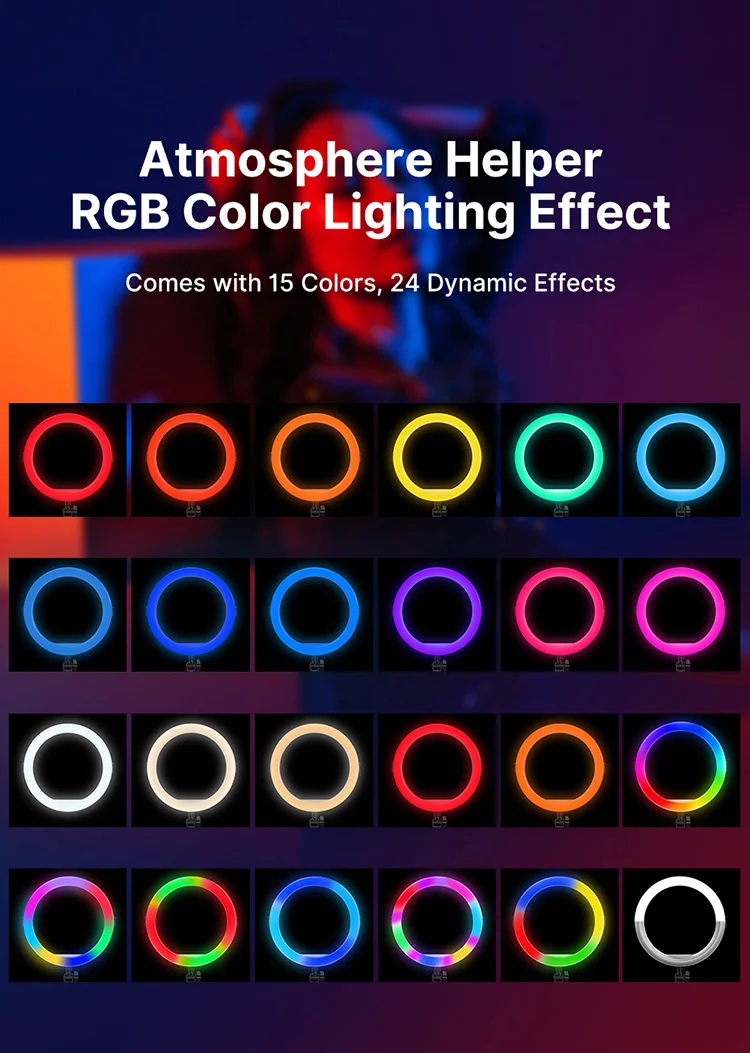VIJIM K15 RGB Selfie Ring Light 11"1.73m Photography Video Light Tripod RingLight Phone Stand Fill Light Dimmable Lamp Vlog Kit