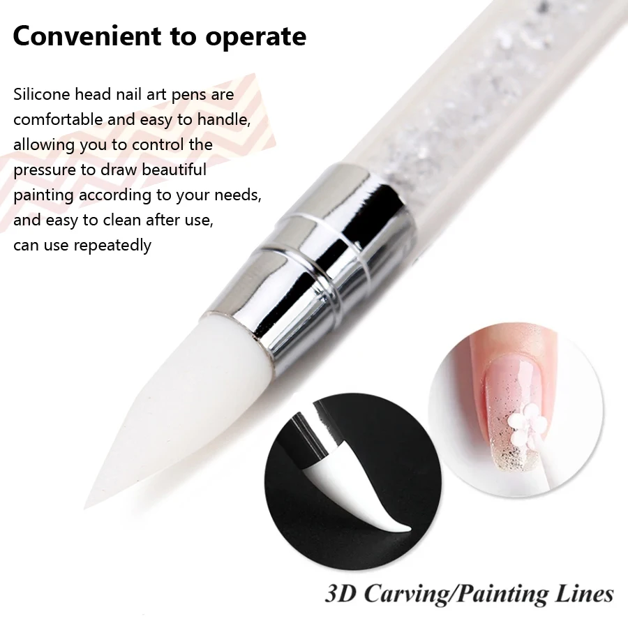 Dual-ended Silicone Sculpture Pen for Nail Art, Easy and Precise Nail Design Tool, 3D Carving Glitter Dotting Brush 2