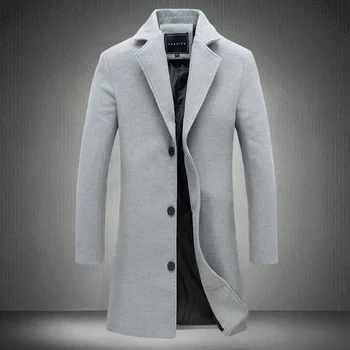 2025 New Men's Trench Coat Wool Blend Overcoat Autumn Winter Fashion Slim Fit Long Coat Business Casual Outerwear Windbreaker - Image 4