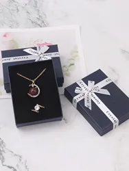 12-Piece Elegant Cardboard Jewelry Gift Box Set with Bow and Cushion - 12pcs (Blue)