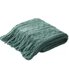 Khaki Knitted Blanket Vintage Green Woven Towel Sofa Blanket Tassel Casual Large Soft Cozy Throw Bedspread Couch Cover Farmhouse 6