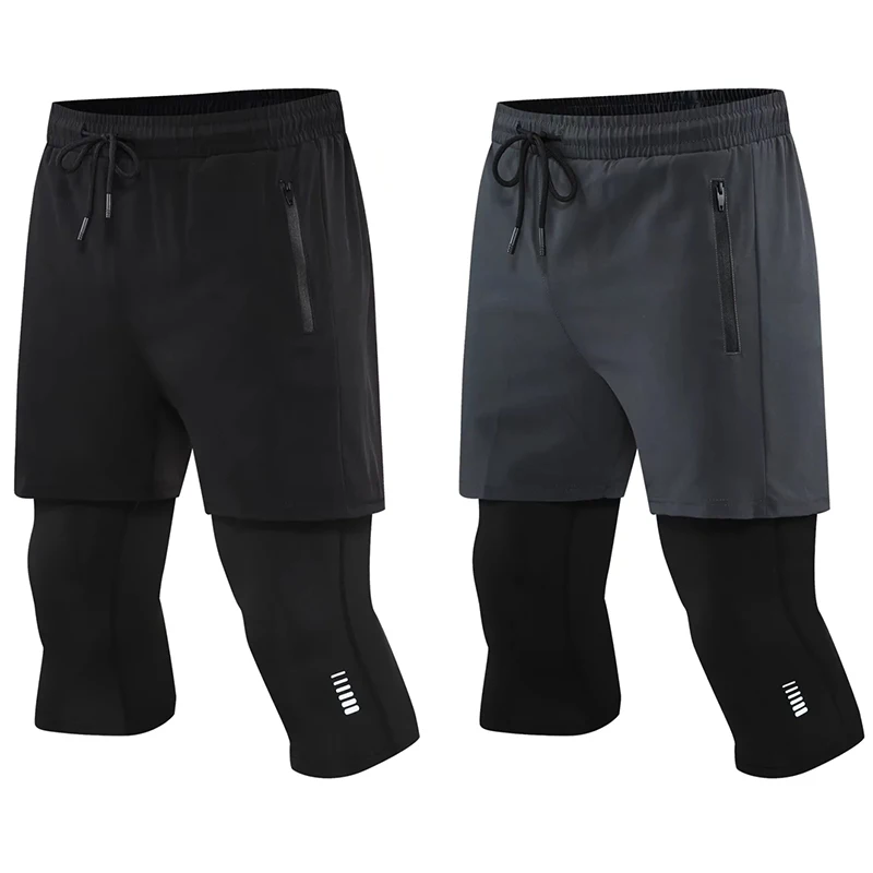 Men Running Tight Shorts Men 2 In 1 Double-deck Quick Dry GYM Sport Shorts Leggings Jogging Workout Sportswear Sports Short sports shorts