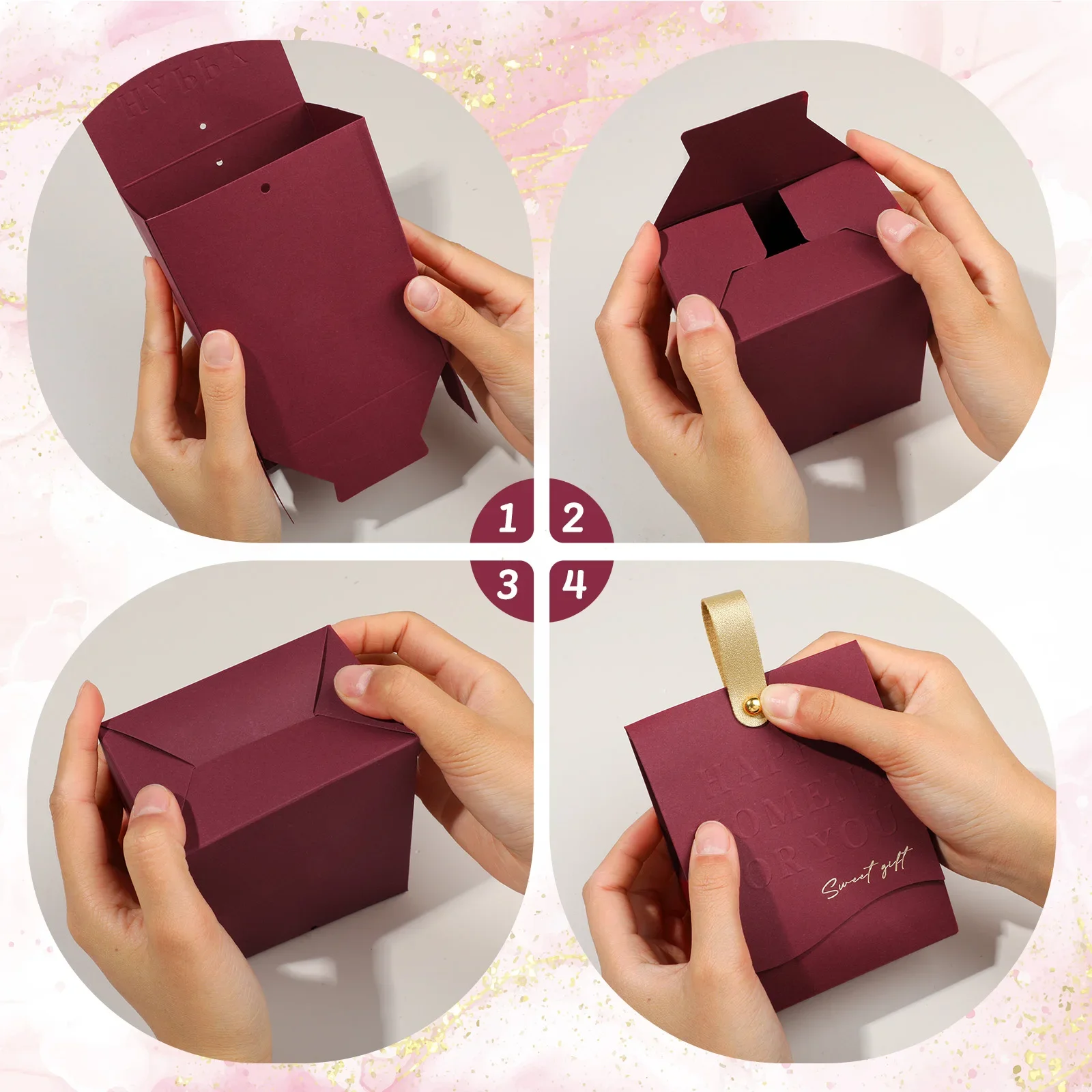 10 Stück Kreative Leder-Geschenkboxen Hochwertige Tragbare Hochzeits-Bonbonboxen Party-Verpackungszubehör Papierboxen – Detail 10