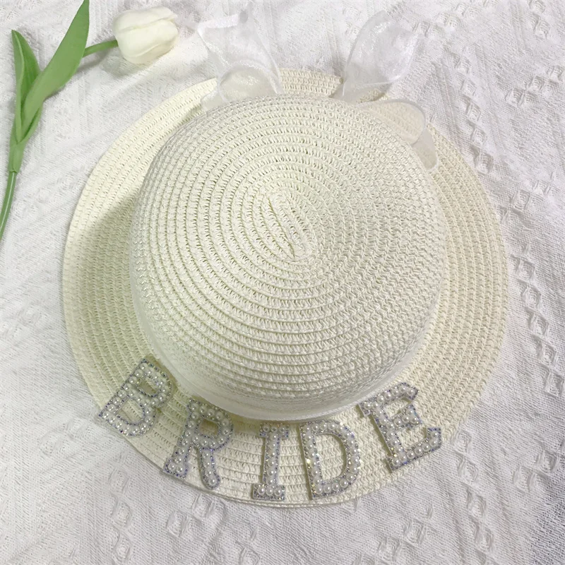 

Bride Straw Hat Bach Weekend Bachelorette Hen Party Bridal Shower Boho Beach Pool Wedding Engagement Honeymoon Decoration Gift