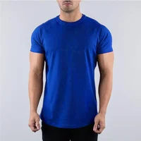 Chemises à manches courtes respirantes en coton uni pour hommes, vêtements de sport, musculation, fitness, course à pied, entraînement musculaire, salle de sport, été 5