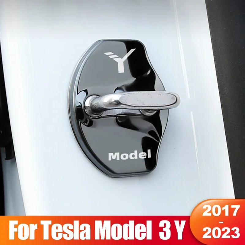Car Door Lock Cover For Tesla Model 3 Y-Car Door Lock Buckle Trim Cover Protective Rust Sticker Accessories Model3