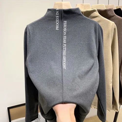 여성용 하프 하이 칼라 따뜻한 보텀 셔츠, 따뜻한 긴 소매 캐주얼 보온 속옷, 단색 달론, 가을 및 겨울 4