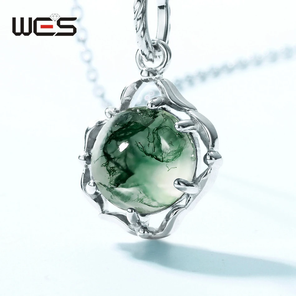 WES 925 Sterling Silver Natural Moss Agate Pendant for Woman No Chain Exquisite Jewelry Engagement Gifts Wholesale Gold Plated 2