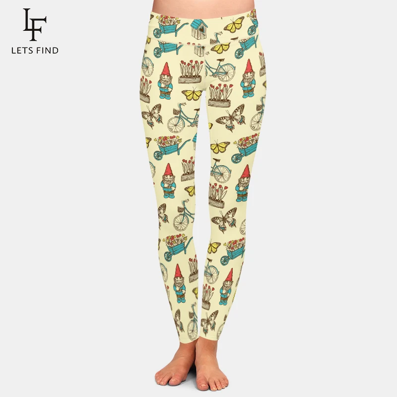 

LETSFIND High Quality Women Fashion 2019 Milk Silk Print Leggngs High Waist Elastic Fitness Ankle-Length Pants