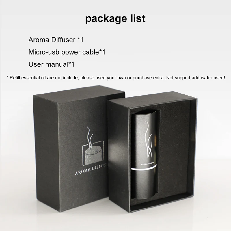 Portable USB Aromatherapy Diffuser for Car & Home 20ml Auto Atomizer Stylish Use Your Own Oil BLACK