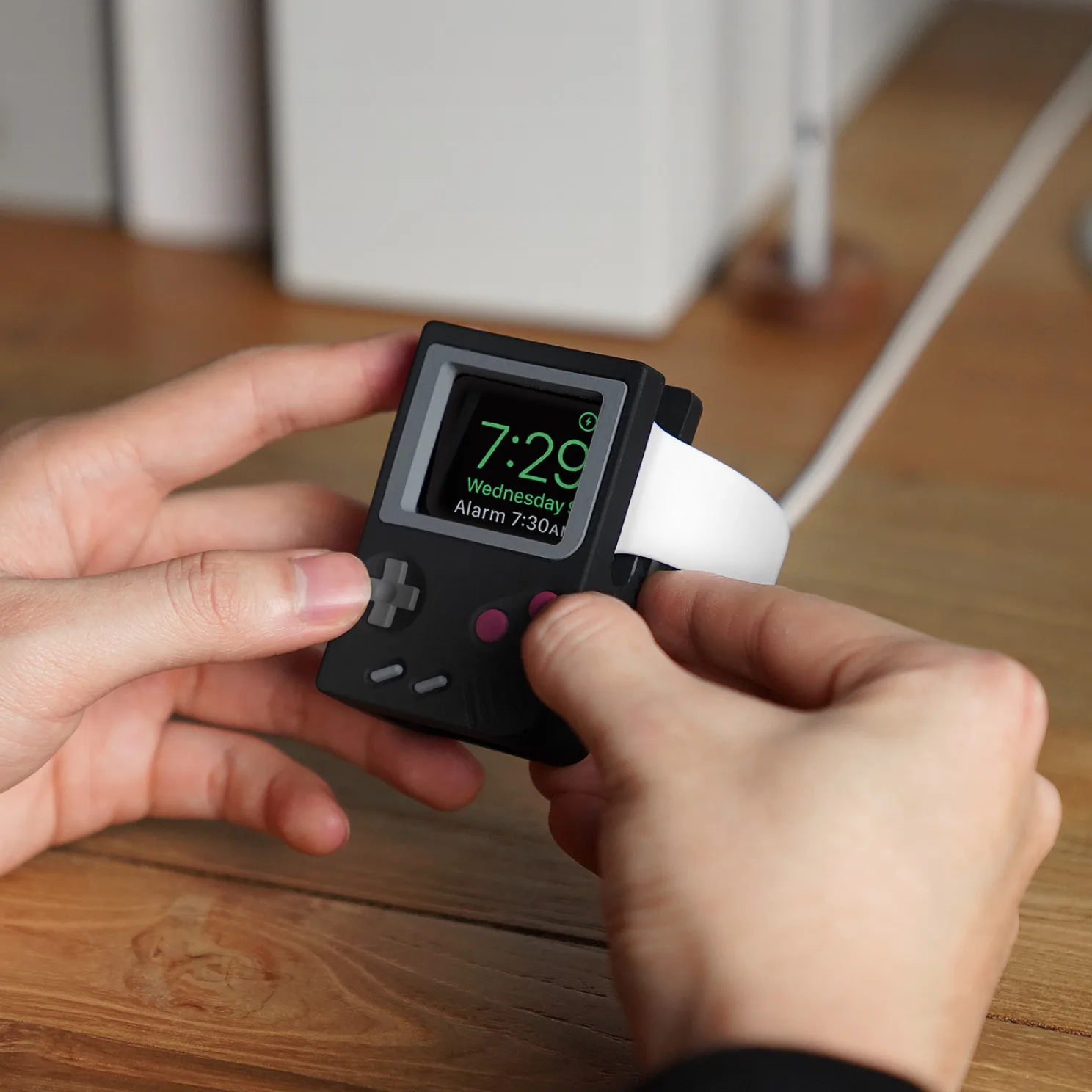 Silicone Charger Stand Holder for Apple Watch 8 7 6 5 4 iWatch 3 2 1 SE Ultra Retro Game Player Pattern Desk Charging Dock Base apple watch charger stand apple watch charging bracket