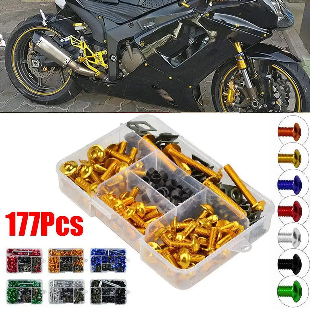 177PCS Motorcycle Fairing Bolts Kit Screws Nut Complete Kit Fit For YZF R1 R15 R25 R3 R6 R125 MT07 MT09 T-MAX530 500 FZ6 FZ8 motorcycle accessories motorcycle fairing