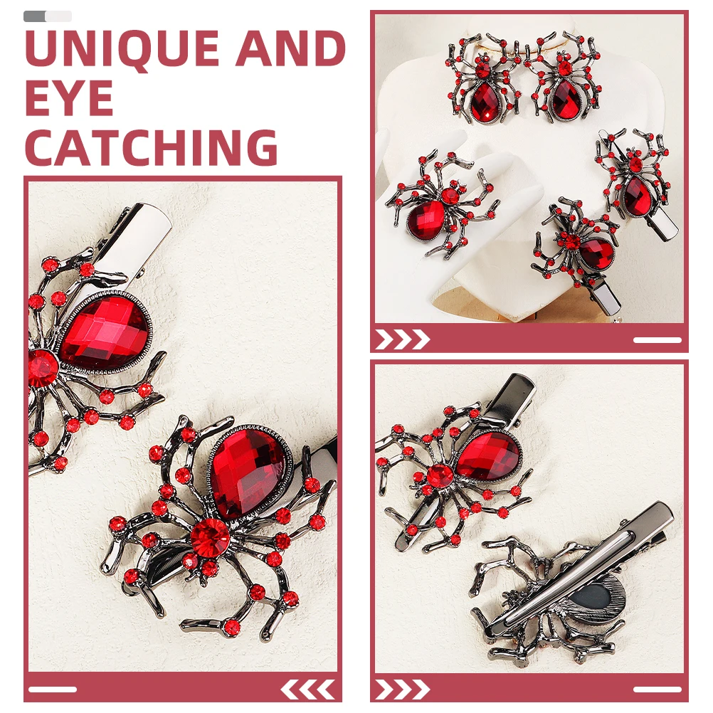 거미 머리핀 빨간색 라인스톤 반지 귀걸이 공포 쥬얼리 세트 할로윈 선물 장난감 거미 클립