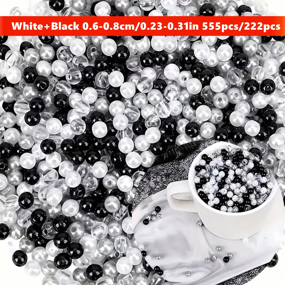 555/222pcs 6/8mm 흑백 혼합 스타일, 아크릴 비즈, DIY 의류 재봉 용품 ..