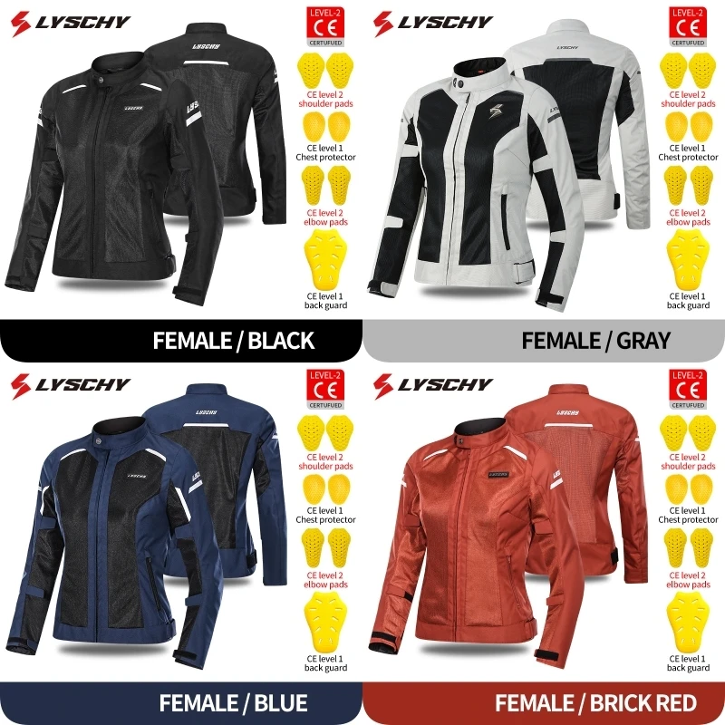 LYSCHY Girls 여름 통기성 메쉬 야간 반사 레이싱 재킷, CE1/CE2, 여성용 라이딩 의류, 슬림 오토바이 재킷