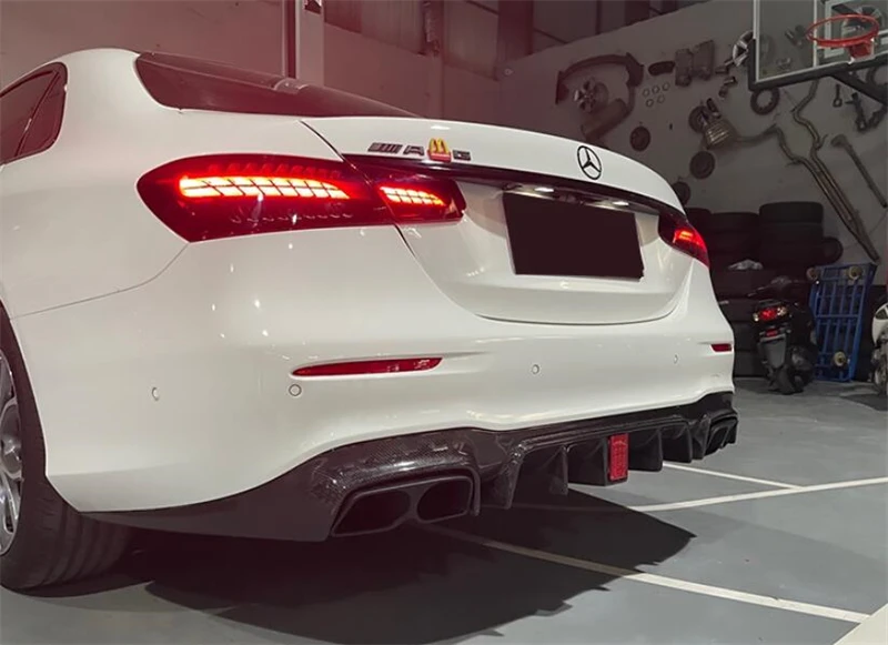For Mercedes Benz E Class W213 260 300 350 E63S 2021 2022 2023 Real Carbon Fiber Rear Diffuser Bumper Lip Spoiler Tail Throat 49 - Racext For Mercedes Benz E Class W213 260 300 350 E63S 2021 2022 2023 Real Carbon Fiber Rear Diffuser Bumper Lip Spoiler Tail Throat - - Racext 48