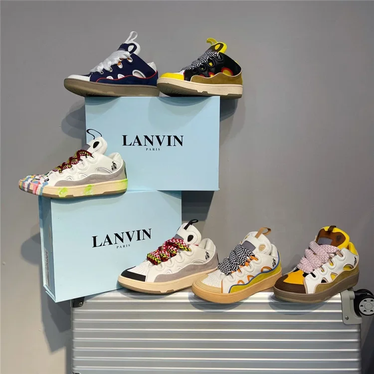 

2024 new sneakers TOP LANVIN splash ink bread shoes thick bottom colorful couples tie men and women casual running