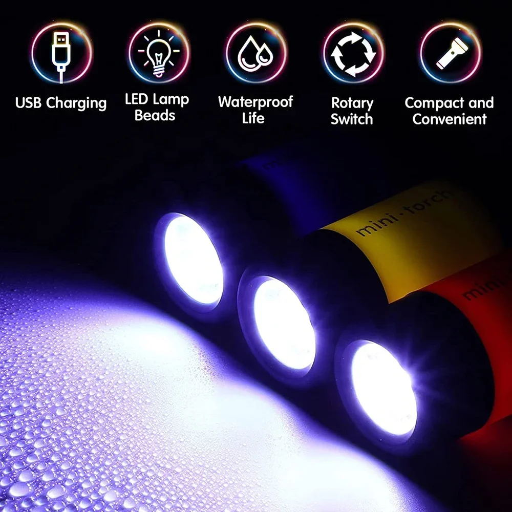 Compact Waterproof USB Rechargeable LED Keychain Flashlight