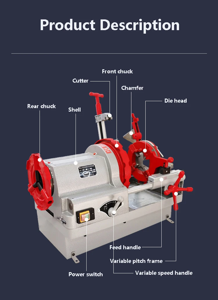 Electric Pipe Threading Machine Multifunctional Zinc Steel Pipe Fire Water Gas Threading Machine Electric Ma