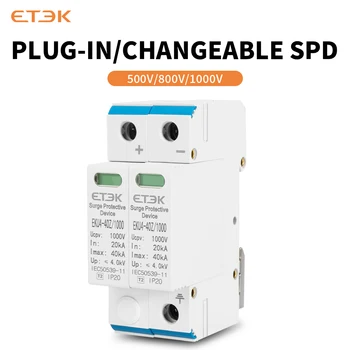 ETEK PV SPD Protezione contro le sovratensioni per inverter solari 2P Tipo CC Protezione del sistema fotovoltaico 1000V 20-40PV EKU4