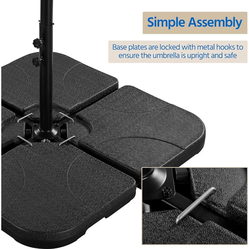 4-Piece Umbrella Base Outdoor Umbrella Stand Square Shaped Cantilever Offset Filled with Water or Sand for Garden 5