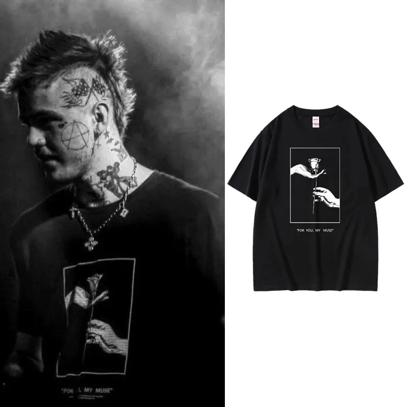 

Rapper Lil Peep Same Rose Print T Shirt Men Women Vintage Fashion Short Sleeve T Shirts Summer Street Hip Hop Oversized T-shirt