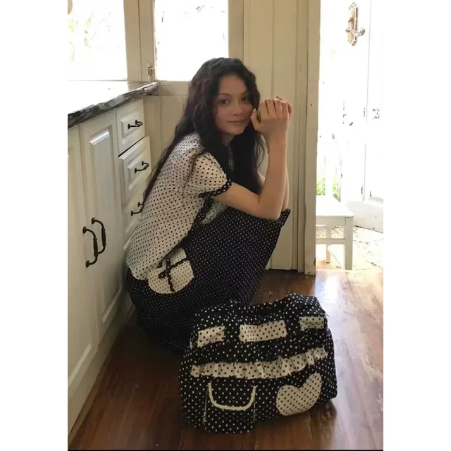 Causal Large Capacity Color Contrasting Commuter Polka Dot Love Canvas Tote Bags Versatile Handheld Underarm Shoulder Bag Women 2