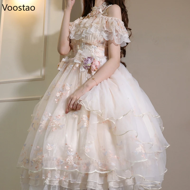 Victorian Retro Lolita Jsk Dress Japanese Women Sweet Lace Floral Embroidery Princess Wedding Party Dress lolita suspender dress lolita dress lolita cosplay costumes