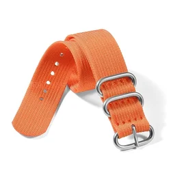 Versatile Ribbed Nylon Watch Strap with Silver, Black, and Gold Ring Buckle - 22mm (Orange - Silver)