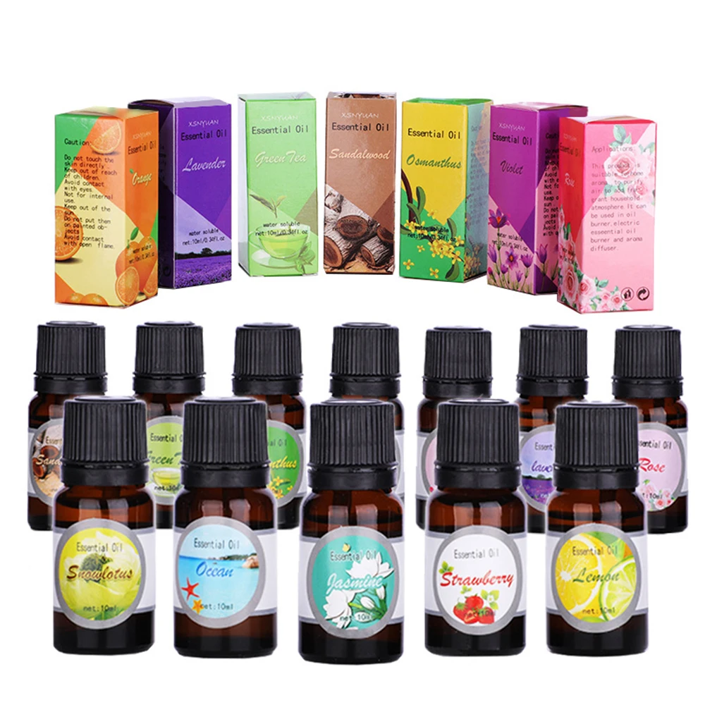 10ML Essential Oils 12 Kinds of Scent Pure Diffuser Oils ROSE JASMINE LEMON OCEAN Green Tea Osmanthus Snowlotus Strawberry lemon jasmine