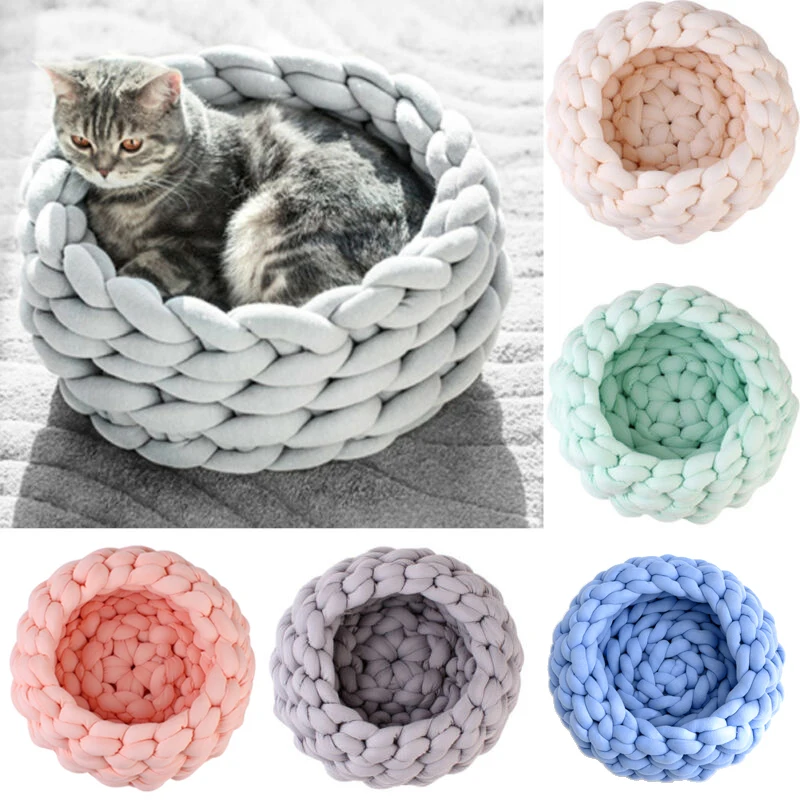 Cotton Knitted Pet Bed Basket Warm Woven Cat Nest Cozy Cuddler for