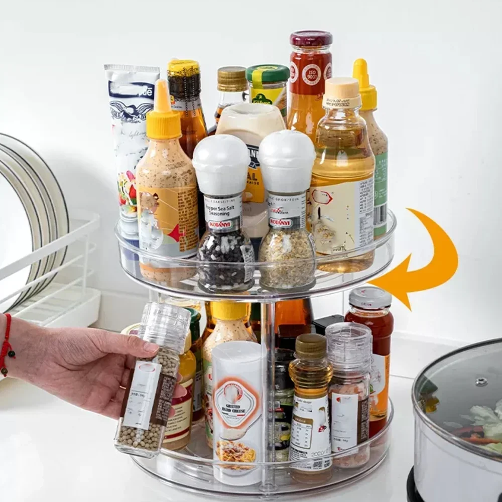 Turntable Organizer Multifunction Clear Rotating Storage Trays Plastic Kitchen Turntable Spice Rack Cosmetic Makeup Organizer 6