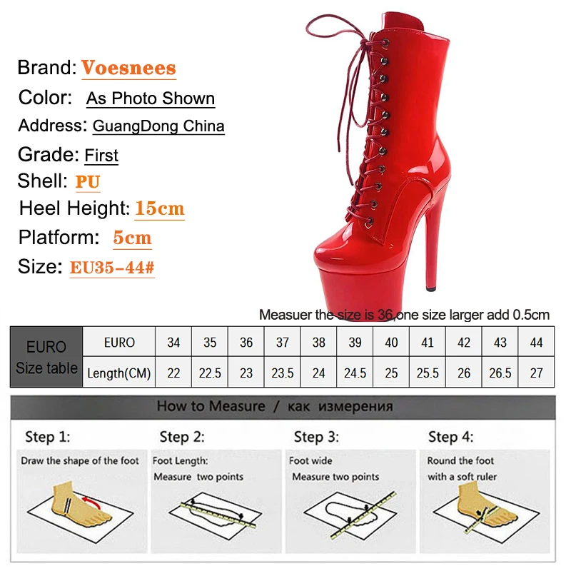 New Red Boot for Women 15CM High Heels Zip Ankle Boots Lace-up Nightclub Knight Black Sexy Pole Dancing Platform Stripper Shoes