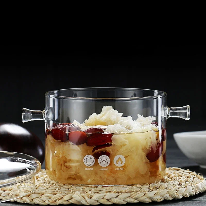 Aoguaro Pentole in vetro per cucinare sul fornello, resistenti al calore, in vetro borosilicato trasparente, con coperchi e manici, set di pentole in vetro, per pasta, pasta, zuppe, latte, alimenti