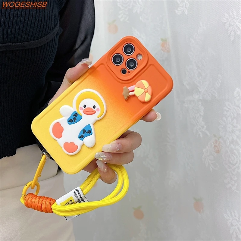 Cute Duck Wrist Strap Phone Case For Xiaomi Mi 14 13 12 11 10T Pro 13T 12T 12S 12X 11T 11X Lite Cartoon Bracelet Soft Cover_voghion.com