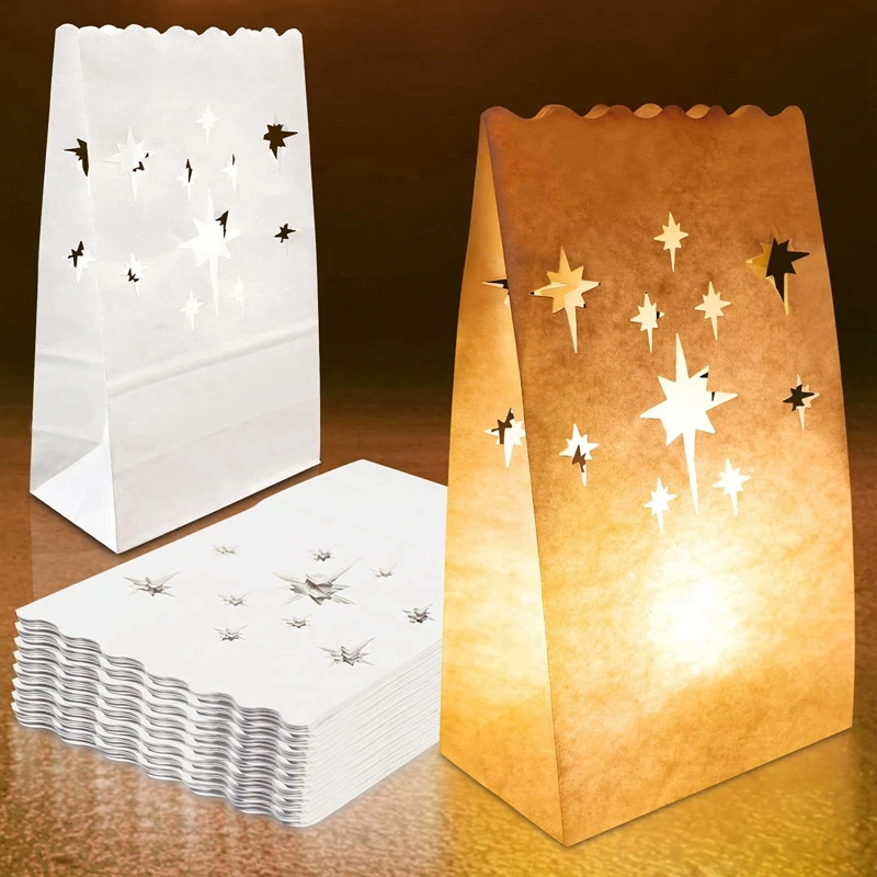 Bolsas luminarias blancas de 70 piezas, resistentes a las llamas, con recortes, para velas de Halloween, de papel para bodas, y vacaciones| | AliExpress