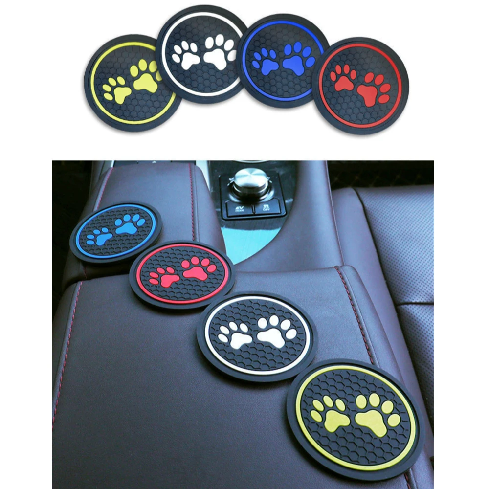 2Pcs Car Coaster Pads Non-slip Water Cup Pad Cat paw footprint Rubber Mat for Bottle Holder