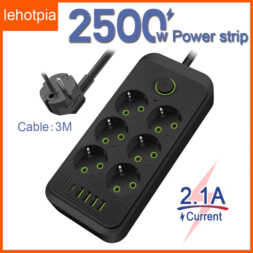 Power Strip EU Plug Multiprise Smart Home 3M Extension Cord Electrical